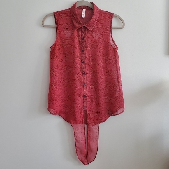 Xhileration | Small | Sheer Heart Cut-Out Blouse - Picture 1 of 7